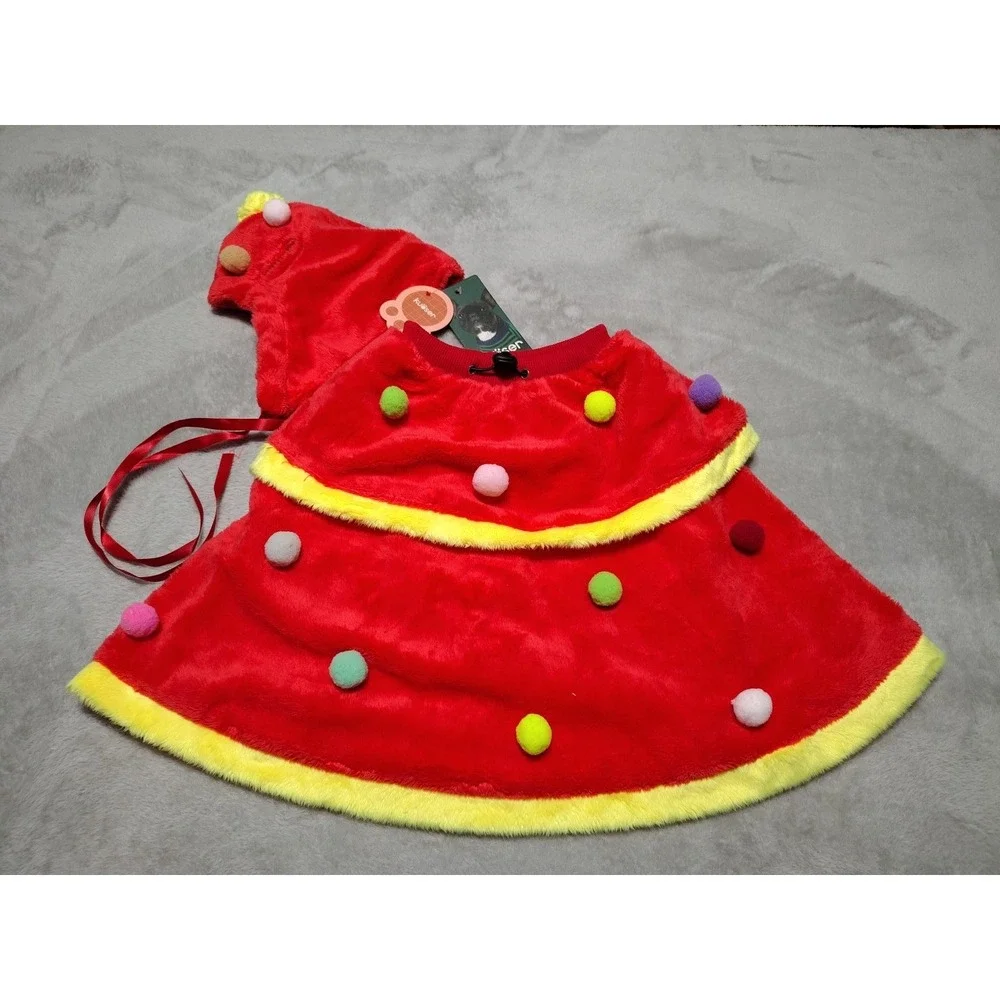 Kuoser Dog Costume‎ L Red Christmas Shawl And Hat Holiday Fun Soft Comfort